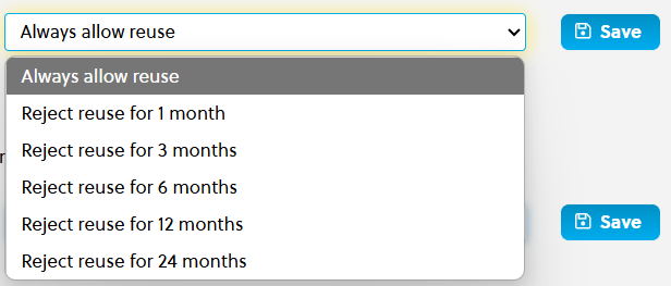 Account Admin -­ Company Control Panel -­ Company Display Settings - Security Settings - Password reuse prevention list