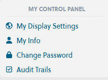 Account Admin - My Control Panel menu