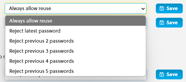 Account Admin -­ Company Control Panel -­ Company Display Settings - Security Settings - Password reuse prevention list