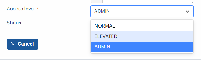 SCM admin panel - Editing user access level