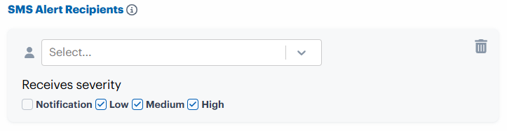 Add SMS alert recipients area