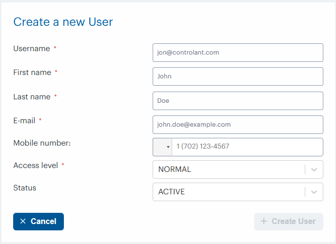 Create a new user - SCM admin panel